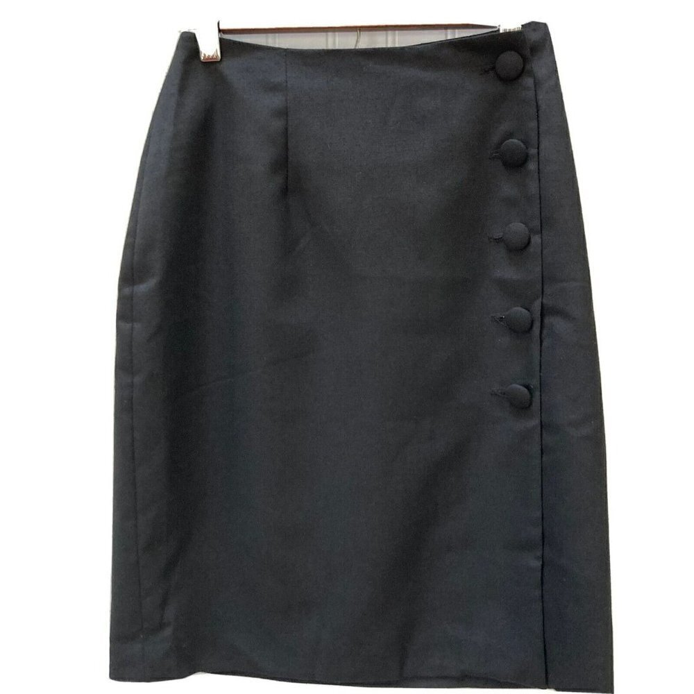 David Benjamin Wool Blend Off Center Button Close Lined Straight Black Skirt-4